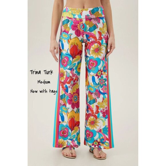 Trina Turk Swim Cover-up Floral Pant Wide Leg Size Medium New With Tag - Picture 1 of 4